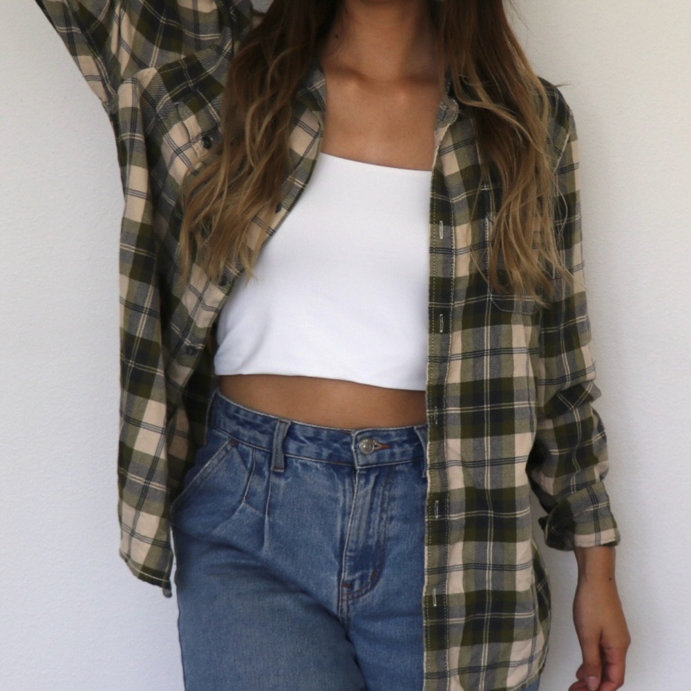 Vans Green and Beige Plaid Flannel